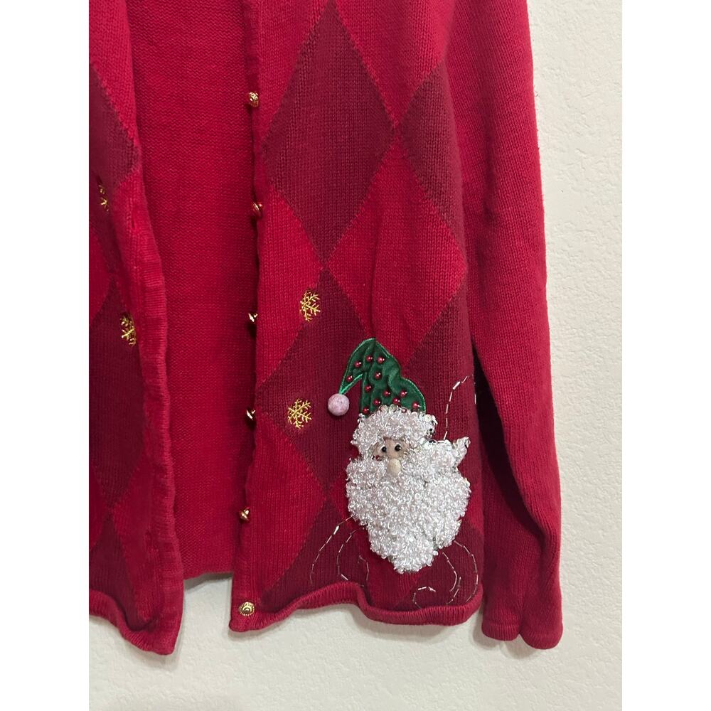 Vintage Red Christmas Sweater Cardigan Santa - Picture 2 of 7